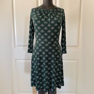Michael Kors Green Scallop Geo Fit Flare Jersey Dress XS